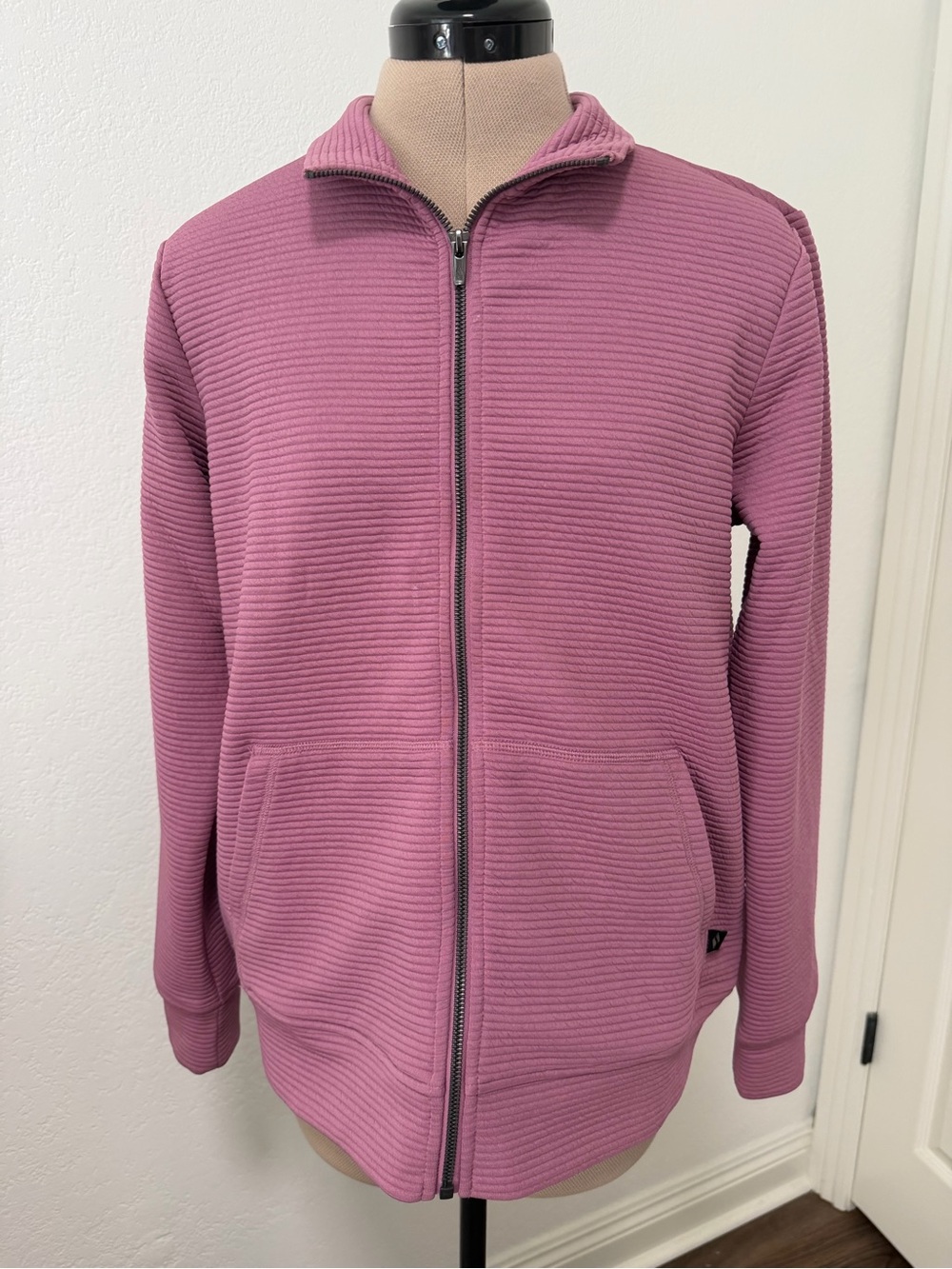 Women’s Zip-Front Ribbed Sweater Jacket - Dusty Rose